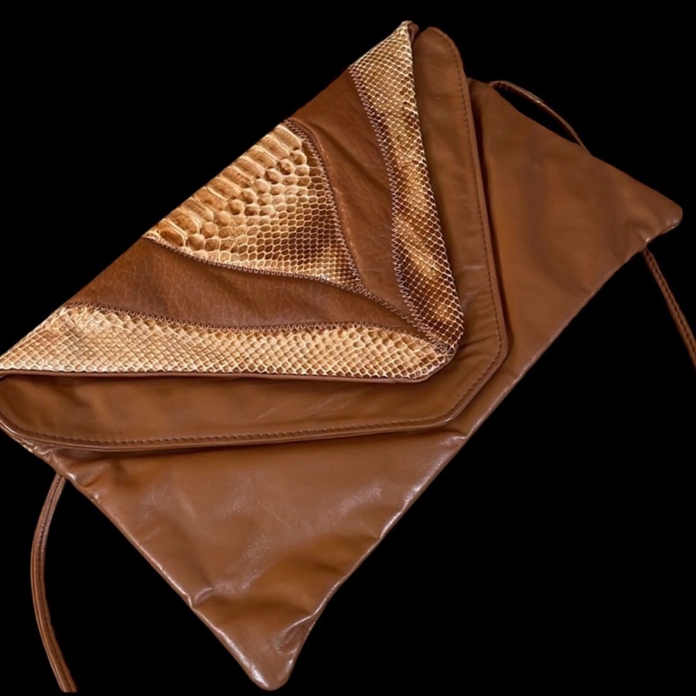 Vintage 1970s Brown Genuine Python Snakeskin & Le… - image 2